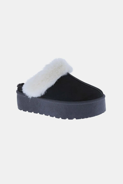 Weeboo Thick Bottom Fur Trim Snow Slippers Black