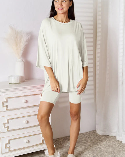 Basic Bae Full Size Soft Rayon Three-Quarter Sleeve Top and Shorts Set White