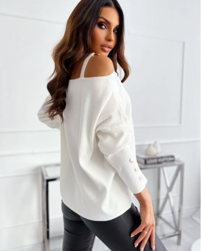 Asymmetrical Neck Buttoned Top