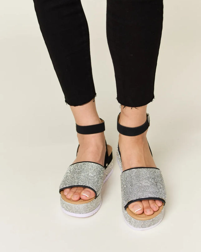 Forever Link Rhinestone Buckle Strappy Wedge Sandals