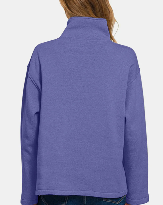 Zenana Turtleneck Half Snap Fleece Sweatshirt