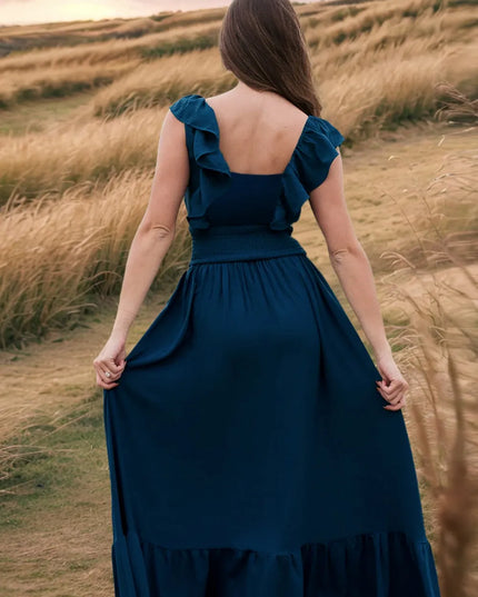 Ruffled Smocked Square Neck Maxi Dress