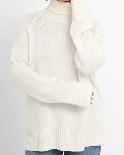 Turtle Neck Raglan Sleeve Sweater White