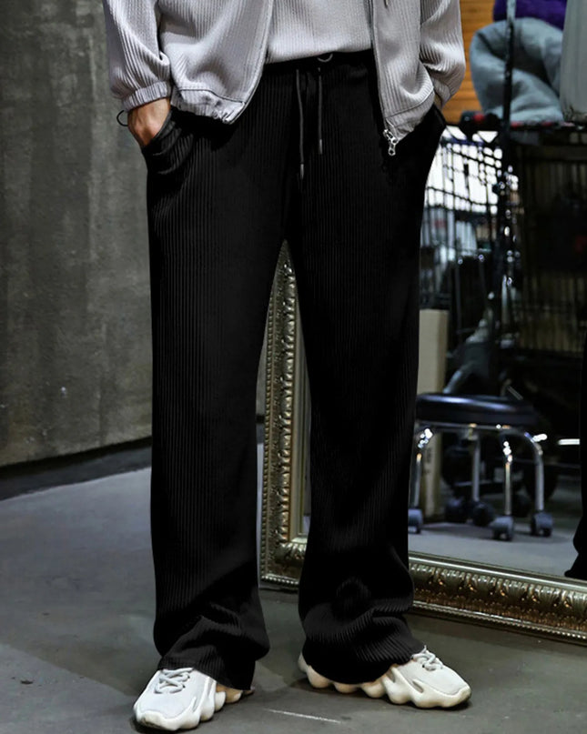 Men's Full Size Relaxed Fit Drawstring Wide Leg Pants Plus Size Black