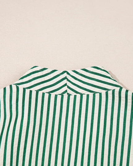 Stripe V Neck Zip Front Cinched High Waist Midi Dress