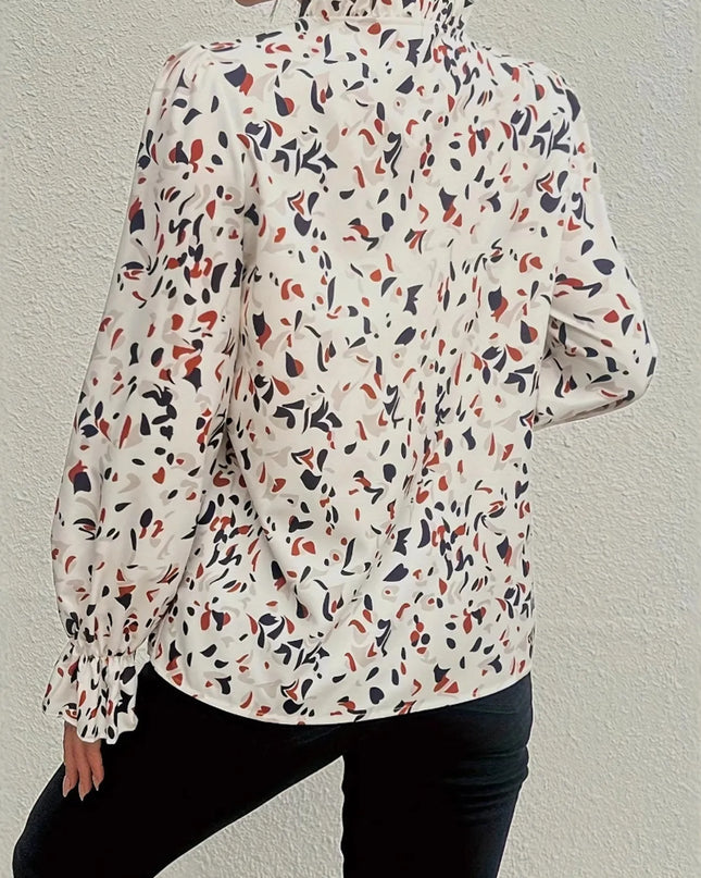 Printed Ruffled Long Sleeve Blouse