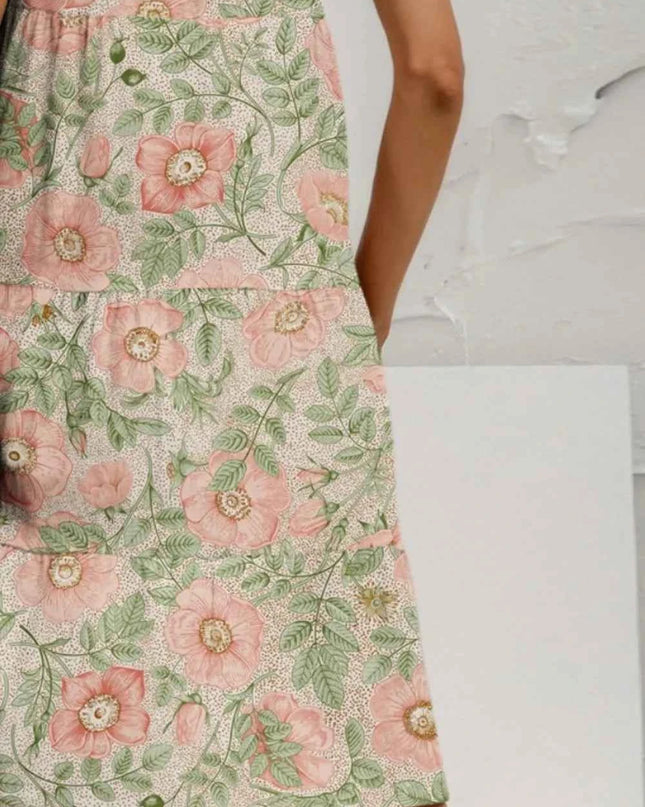 FAM-FAM Tiered Printed Round Neck Sleeveless Dress