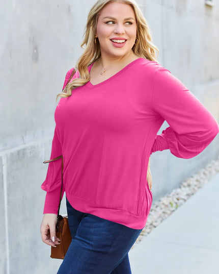Basic Bae Full Size V-Neck Lantern Sleeve Top