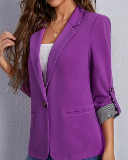 Lapel Collar Roll-Tab Sleeve Blazer