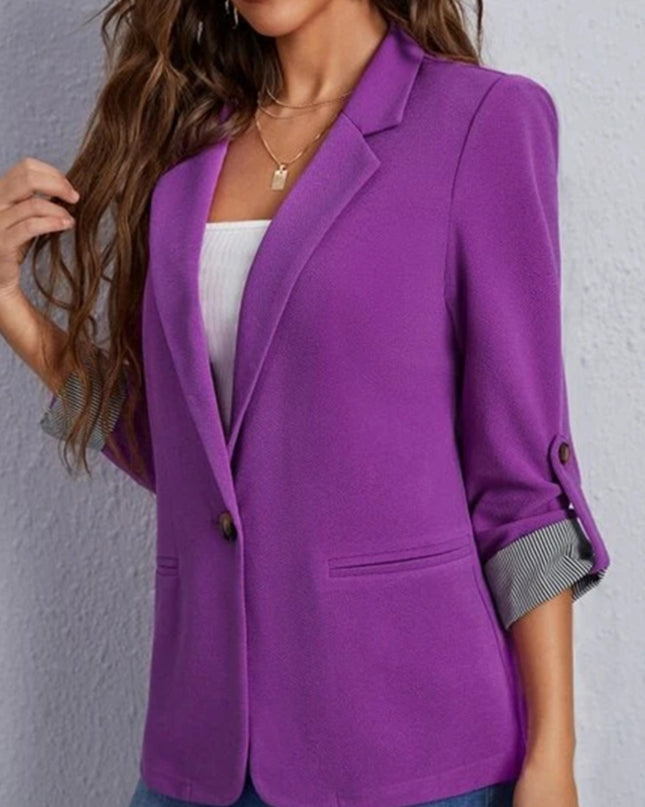 Lapel Collar Roll-Tab Sleeve Blazer