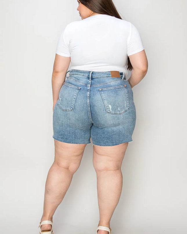 Judy Blue Full Size High Waist Raw Hem Denim Shorts