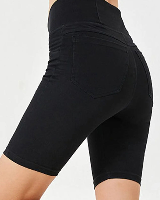 Basic Bae Asymmetrical Waist Denim Shorts with Pockets