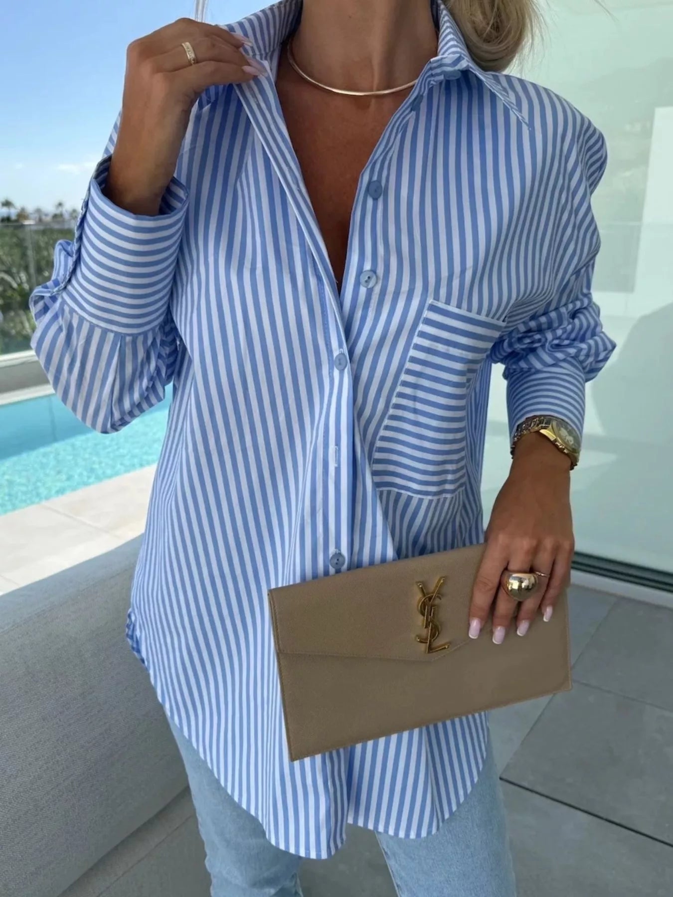 Striped Oversized Button-Down Shirt
