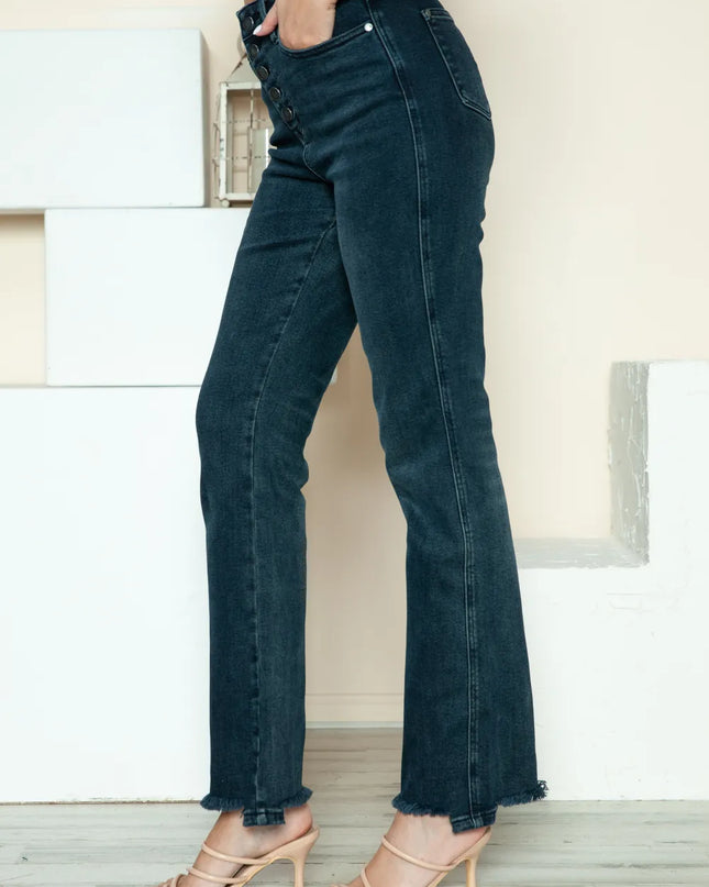 Judy Blue Full Size Button Fly Hem Destroy Straight Jeans