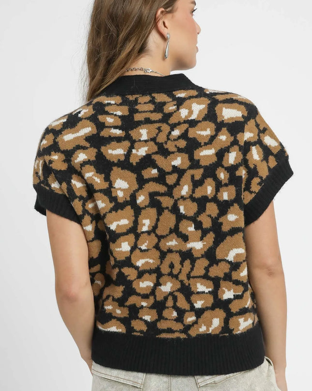 Umgee Leopard Button Down Short Sleeve Cardigan