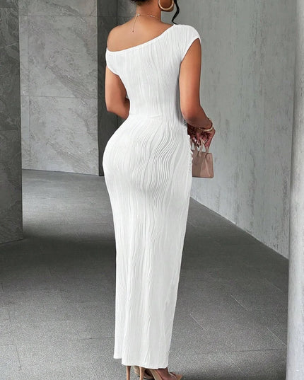 Textured Single Shoulder Bodycon Maxi Dress 