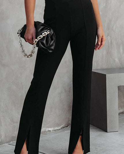 Front Slit Flare Leg Pants Black