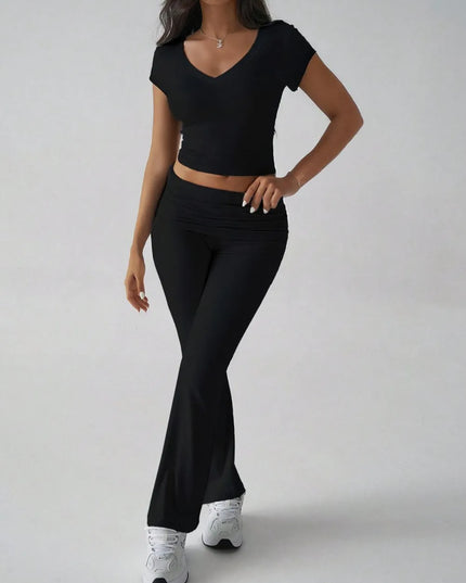 Devine V-Neck Top and Bootcut Leggings Set 