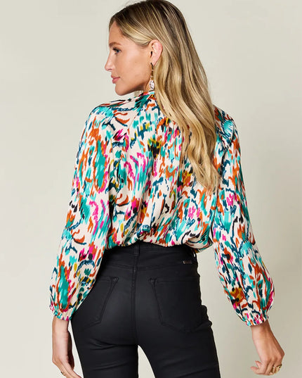 Double Take Full Size Printed Button Up Long Sleeve Shirt