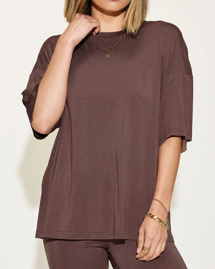 Basic Bae Full Size Bamboo Drop Shoulder T-Shirt and Flare Pants Set