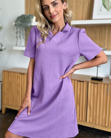 Double Take Full Size Texture Collared Neck Short Sleeve Dress