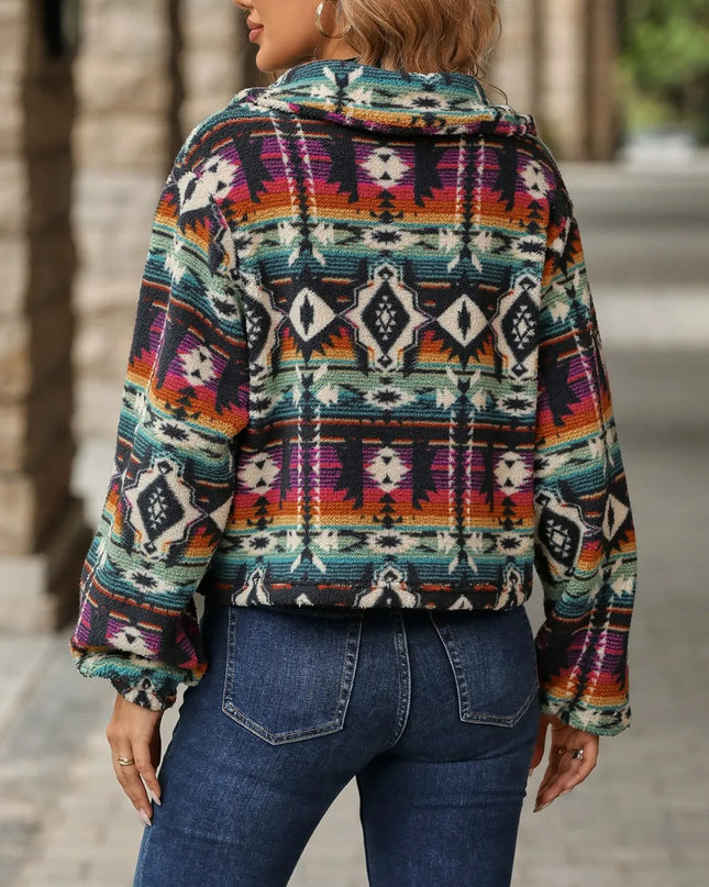 Geometric Dropped Shoulder Balloon Sleeve Outerwear