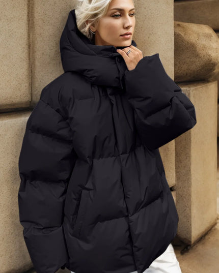 Pocketed Zip Up Hooded Puffer Jacket