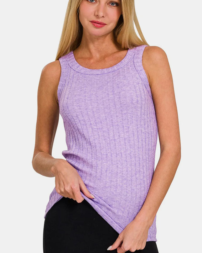 Zenana Ribbed Round Neck Tank LAVENDER