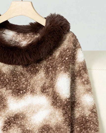 Furry Contrast Three-Quarter Poncho