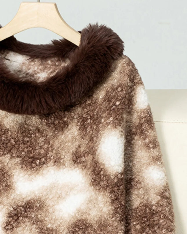 Furry Contrast Three-Quarter Poncho