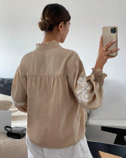 Embroidered Lantern Sleeve Blouse