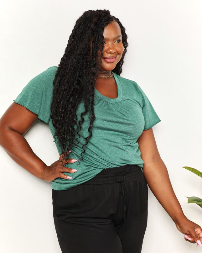 Double Take Ruched V-Neck Short Sleeve T-Shirt