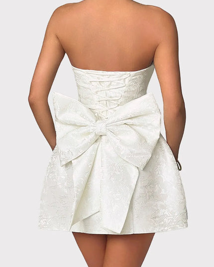 Lace-Up Sleeveless Satin Mini Dress with Bow White