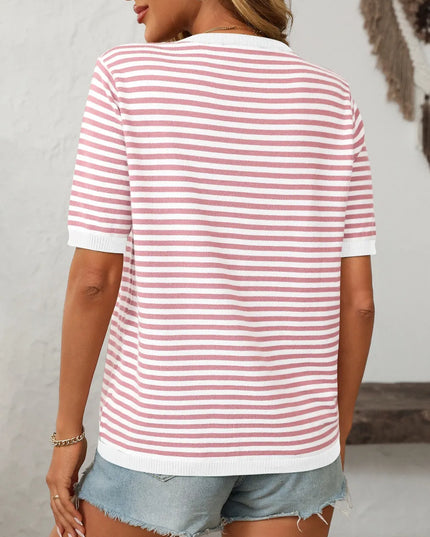 Mandy Striped Round Neck Half Sleeve Knit Top