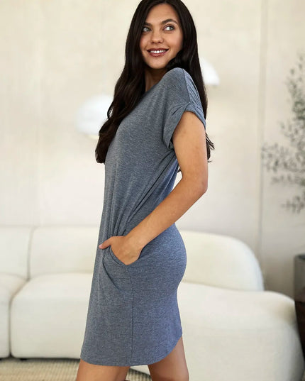 Basic Bae Full Size Round Neck Short Sleeve Dress with Pockets