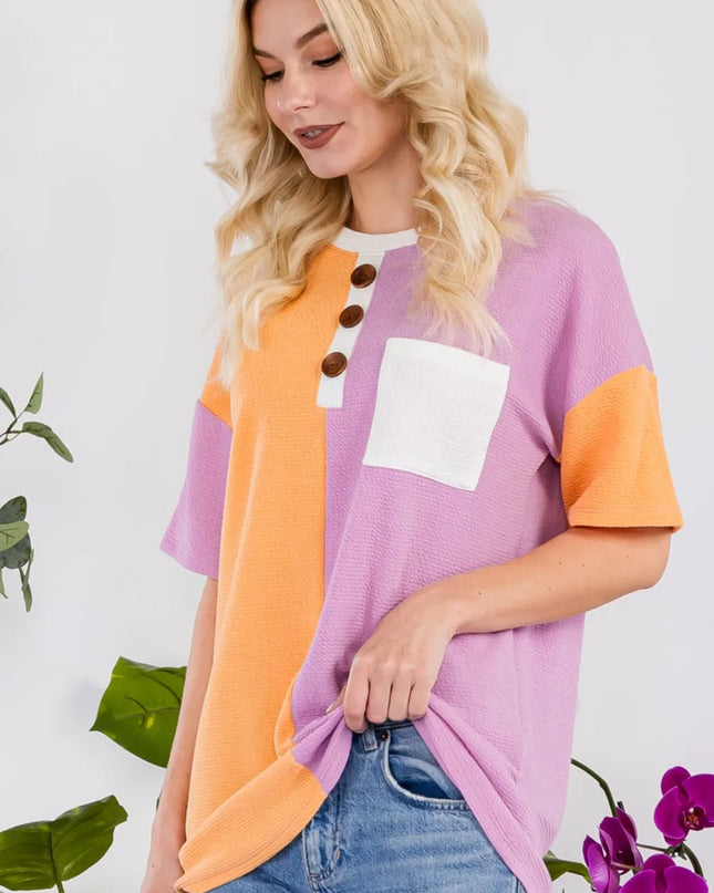 Celeste Full Size Color Block Short Sleeve T-Shirt