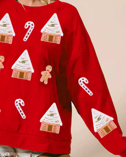 Christmas Gingerbread House Sequin Sweatshirt