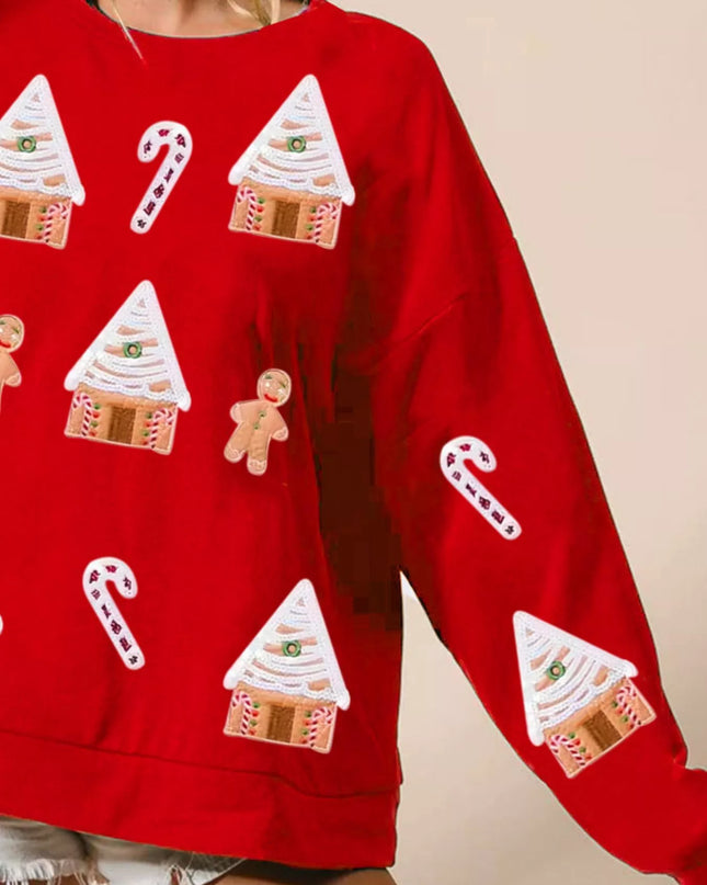 Christmas Gingerbread House Sequin Sweatshirt