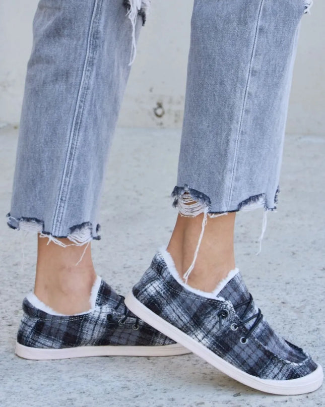 Forever Link Plaid Plush Flat Sneakers