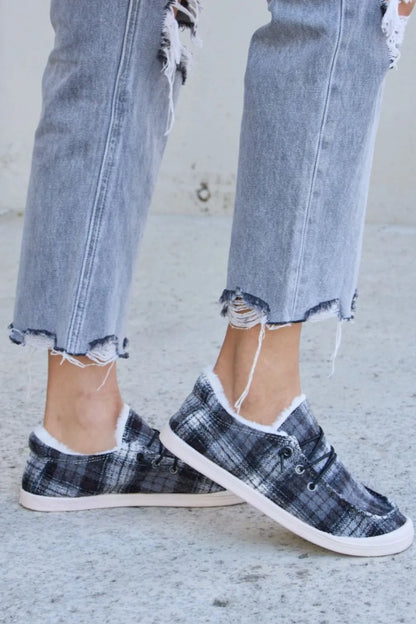 Forever Link Plaid Plush Flat Sneakers