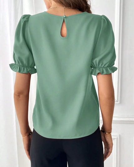Round Neck Flounce Sleeve Blouse 