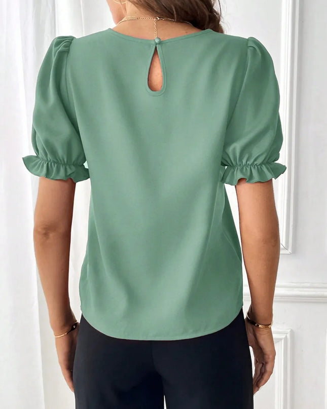 Round Neck Flounce Sleeve Blouse 