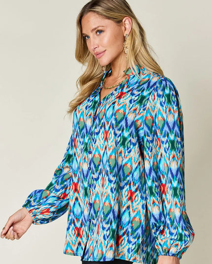 Double Take Full Size Printed Balloon Sleeve Blouse