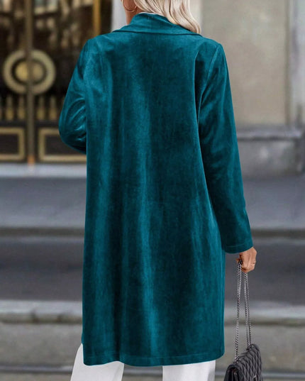 Lapel Collar Long Sleeve Longline Coat