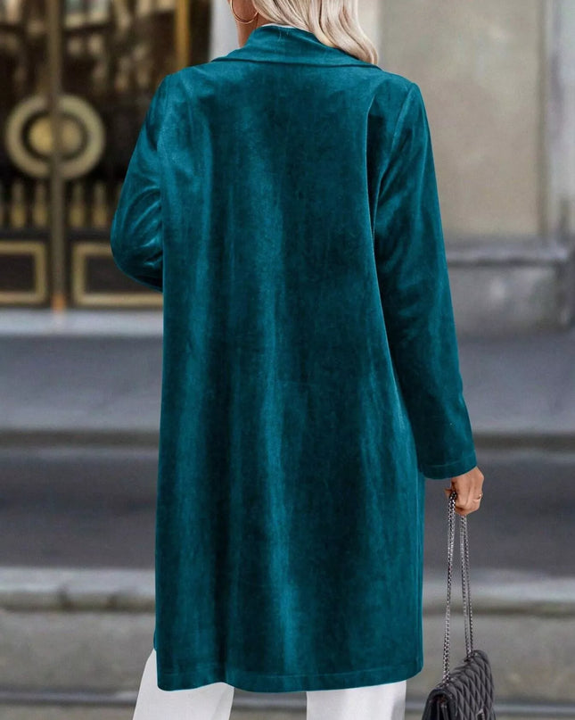 Lapel Collar Long Sleeve Longline Coat