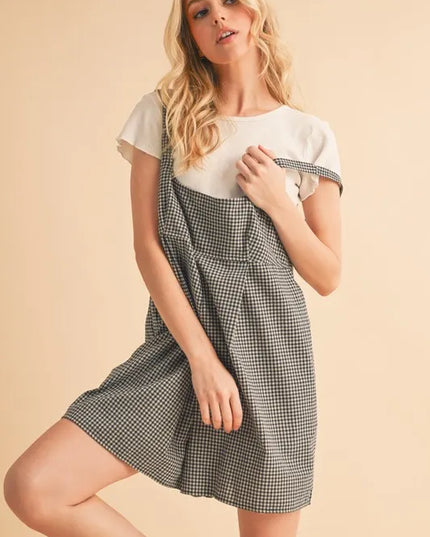 Aemi+Co Plaid Square Neck Romper