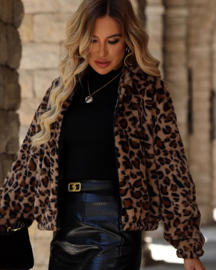 Leopard Zip Up Hooded Outerwear