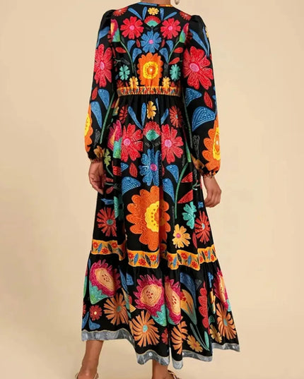 Floral Tie Waist Long Sleeve Dress