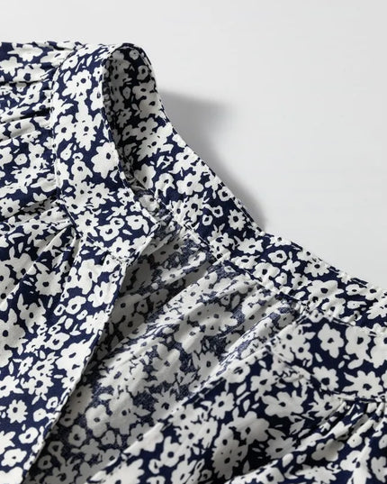 Floral Print Notched Long Sleeve Blouse