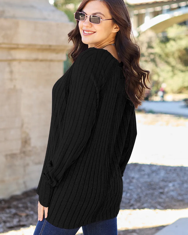 Basic Bae Full Size Ribbed Round Neck Long Sleeve Knit Top